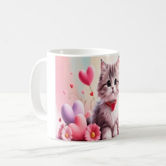 Cute kitten hearts flowers kaffeetasse (Vorderseite Links)
