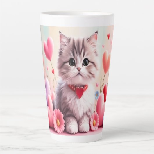Cute kitten hearts flowers milchtasse (Vorderseite)