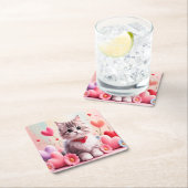 Cute kitten hearts flowers rechteckiger pappuntersetzer (Vor Ort)