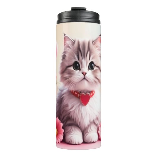 Cute kitten hearts flowers thermosbecher (Vorderseite)