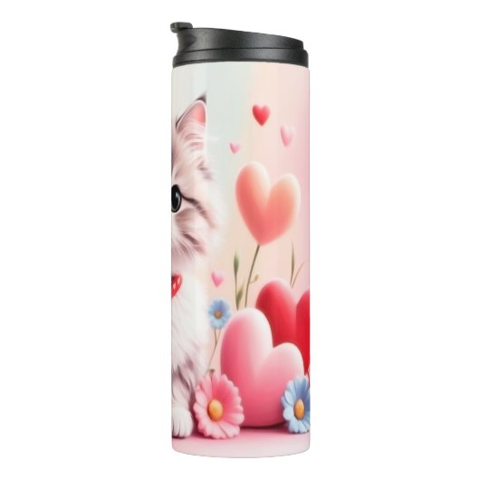 Cute kitten hearts flowers thermosbecher (Nach rechts gedreht)