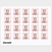 Cute Kitten Hugging Teddy Bear Square Sticker (Blatt)
