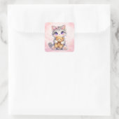 Cute Kitten Hugging Teddy Bear Square Sticker (Tasche)