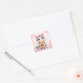 Cute Kitten Hugging Teddy Bear Square Sticker (Umschlag)