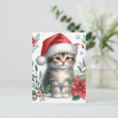 Cute Kitten In Santa Hat Christmas Postcard Postkarte (Stehend Vorderseite)