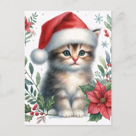 Cute Kitten In Santa Hat Christmas Postcard Postkarte (Vorderseite)