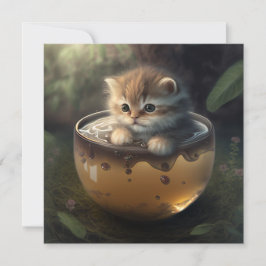 Cute kitten in transparent glass teacup postcard feiertagskarte