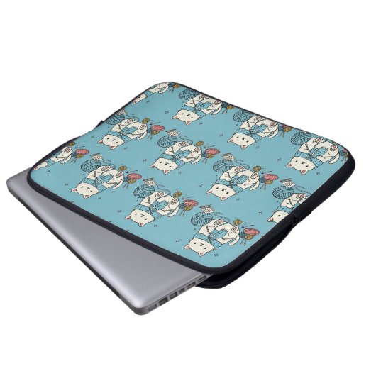 Cute Kitten Knitting Blue Pattern Tech Accessory Laptopschutzhülle (Vorne Knopf)