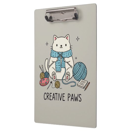 Cute Kitten Knitting Hobbyist Gray Stationery Art Klemmbrett (Links)