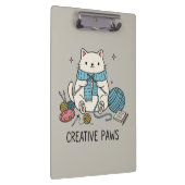 Cute Kitten Knitting Hobbyist Gray Stationery Art Klemmbrett (Rechts)
