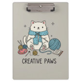 Cute Kitten Knitting Hobbyist Gray Stationery Art Klemmbrett (Vorderseite)