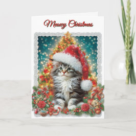 Cute Kitten Meowy Christmas Holiday Card Feiertagskarte