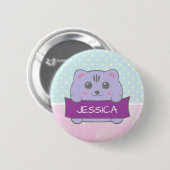 Cute Kitten Personalised Polka Dot Button (Vorne & Hinten)