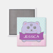 Cute Kitten Personalised Polka Dot Magnet (Vorderseite/Rückseite)