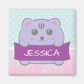 Cute Kitten Personalised Polka Dot Magnet (Vorne)