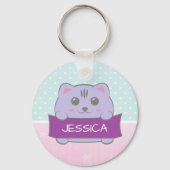 Cute Kitten Personalized Polka Dot Schlüsselanhänger (Vorderseite)