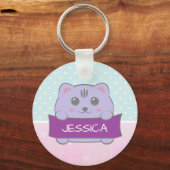Cute Kitten Personalized Polka Dot Schlüsselanhänger (Rückseite)