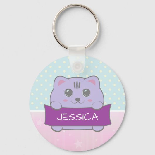 Cute Kitten Personalized Polka Dot Schlüsselanhänger (Rückseite)