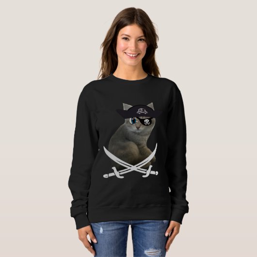 Cute Kitten Pirate wearing eye patch hat fun cat Sweatshirt (Vorne ganz)