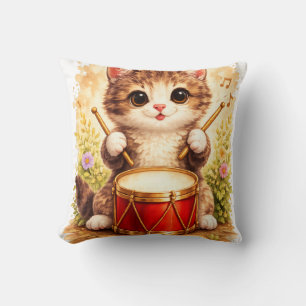 Cute Kitten Playing Drum Kawaii Cat Musician Anima Kissen