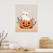 Cute Kitten Sitting On Pumpkin Modern Halloween  Poster (Küche)