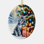 Cute Kitten Under Christmas Tree Keramik Ornament (Rechts)