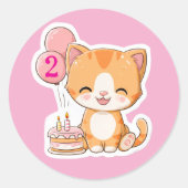 Cute Kitten w Balloons, 2nd Birthday  Runder Aufkleber (Vorderseite)