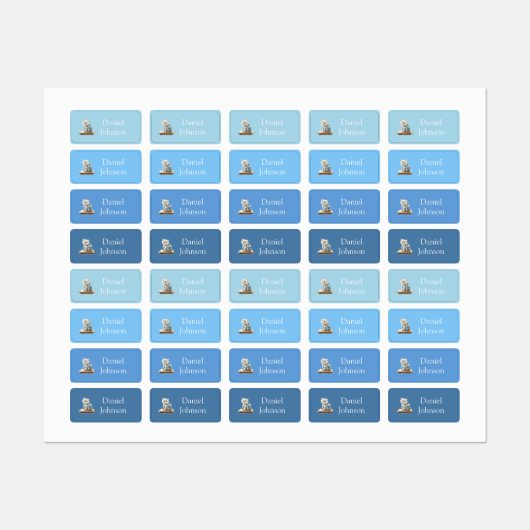 Cute Kitten with Backpack Blue Clothes Etiketten (Blatt)