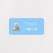 Cute Kitten with Backpack Blue Clothes Etiketten (Design 2)