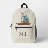 Cute Kitten with Backpack Custom Monogram Backpack Bedruckter Rucksack (Vorderseite)