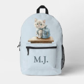 Cute Kitten with Backpack Custom Monogram Backpack Bedruckter Rucksack (Vorderseite)