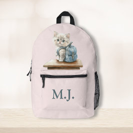 Cute Kitten with Backpack Custom Monogram Backpack Bedruckter Rucksack