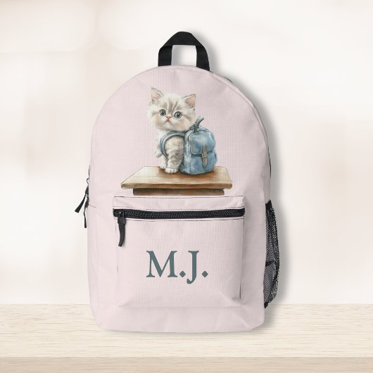 Cute Kitten with Backpack Custom Monogram Backpack Bedruckter Rucksack