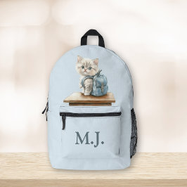 Cute Kitten with Backpack Custom Monogram Backpack Bedruckter Rucksack