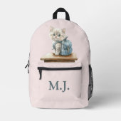 Cute Kitten with Backpack Custom Monogram Backpack Bedruckter Rucksack (Vorderseite)