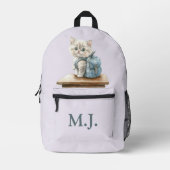 Cute Kitten with Backpack Custom Monogram Backpack Bedruckter Rucksack (Vorderseite)