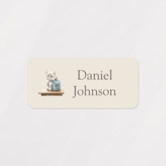 Cute Kitten with Backpack Neutral Clothes Etiketten (Design 1)