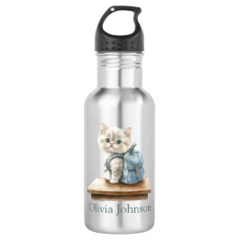 Cute Kitten with Backpack Personalized Edelstahlflasche
