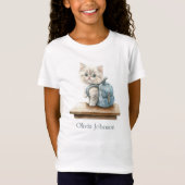 Cute Kitten with Backpack Personalized Kid T-Shirt (Vorderseite)