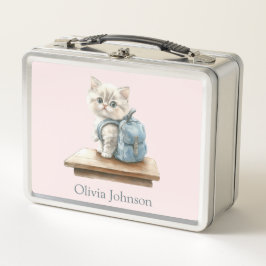 Cute Kitten with Backpack Personalized Metall Brotdose