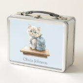 Cute Kitten with Backpack Personalized Metall Brotdose (Vorderseite)