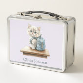 Cute Kitten with Backpack Personalized Metall Brotdose (Vorderseite)