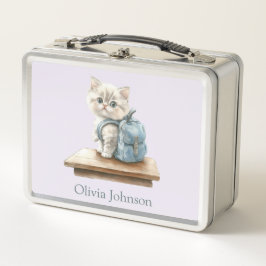 Cute Kitten with Backpack Personalized Metall Brotdose