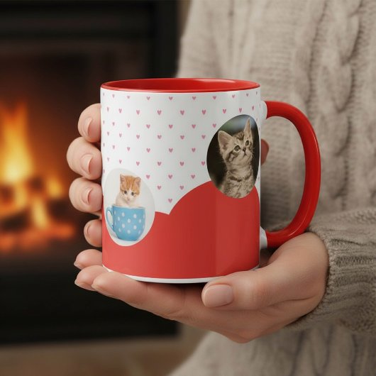 Cute Kittens and Red Hearts Pattern Personalized  Tasse
