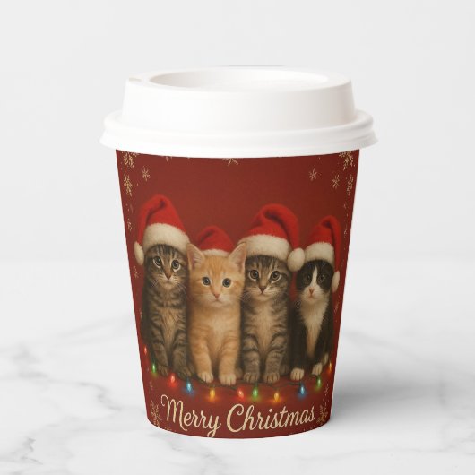 Cute Kittens Christmas Cup. Pappbecher (Rückseite)