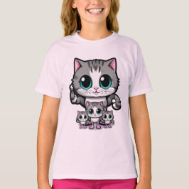 Cute Kittens Family Girls T-Shirt Pink Outfit