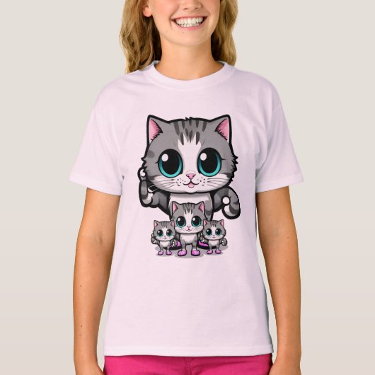 Cute Kittens Family Girls T-Shirt Pink Outfit (Vorderseite)