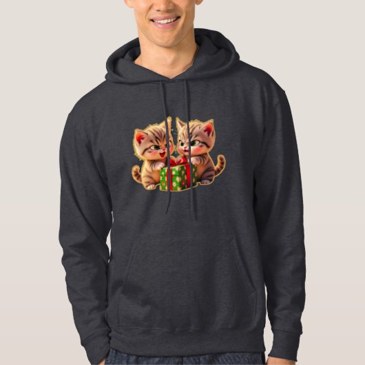 **Cute Kittens Fighting Over a Gift – Funny Christ Hoodie (Vorderseite)