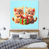 **Cute Kittens Fighting Over a Gift – Funny Christ Leinwanddruck (Insitu (Schlafzimmer))