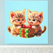 **Cute Kittens Fighting Over a Gift – Funny Christ Leinwanddruck (Insitu (Holzboden))